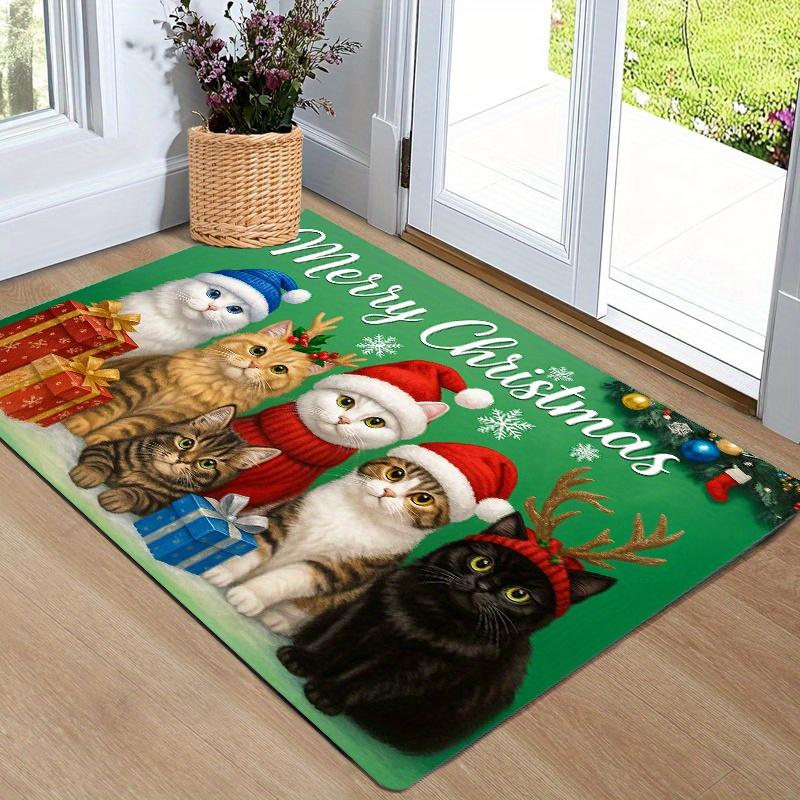 1Pcs Anti Fatigue Kitchen Rugs, Christmas Cat Print Waterproof Non-Slip Thick Cushioned Kitchen Mat Heavy Duty Comfort Standing Mat for Kitchen