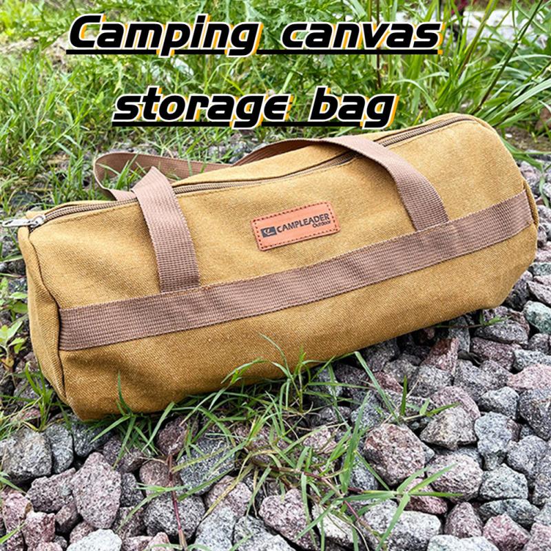 Outdoor Camping Cylindrical Large Capacity Canvas Storage And Organizing Bag Tent Accessories Ground Nail Wind Rope Storage Bag