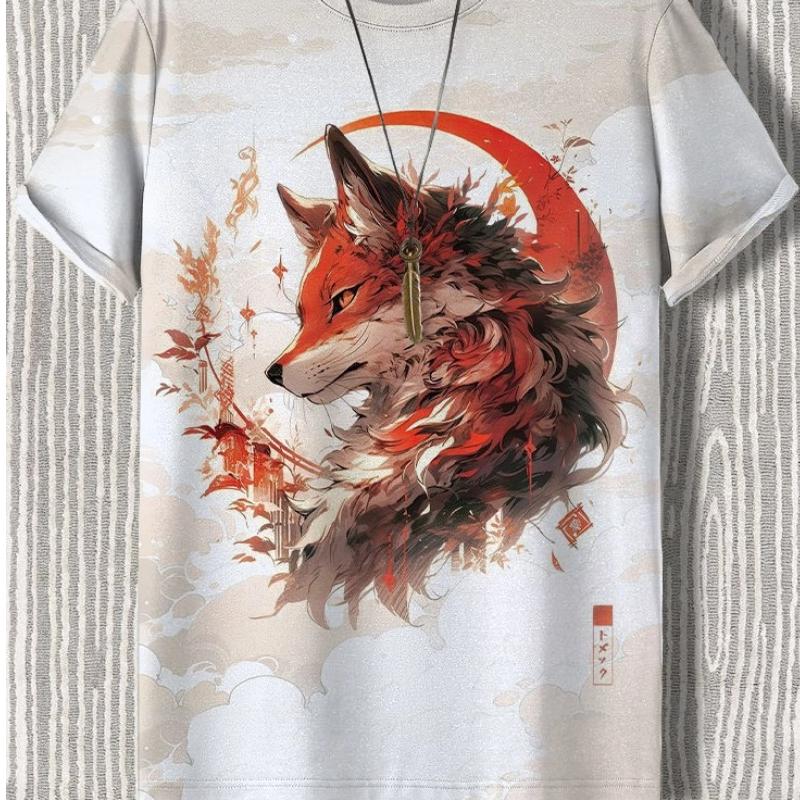 Maglietta da uomo in stile giapponese con grafica Samurai Cat, stampata in 3D, casual, a maniche corte, per esterni, abbigliamento da uomo oversize