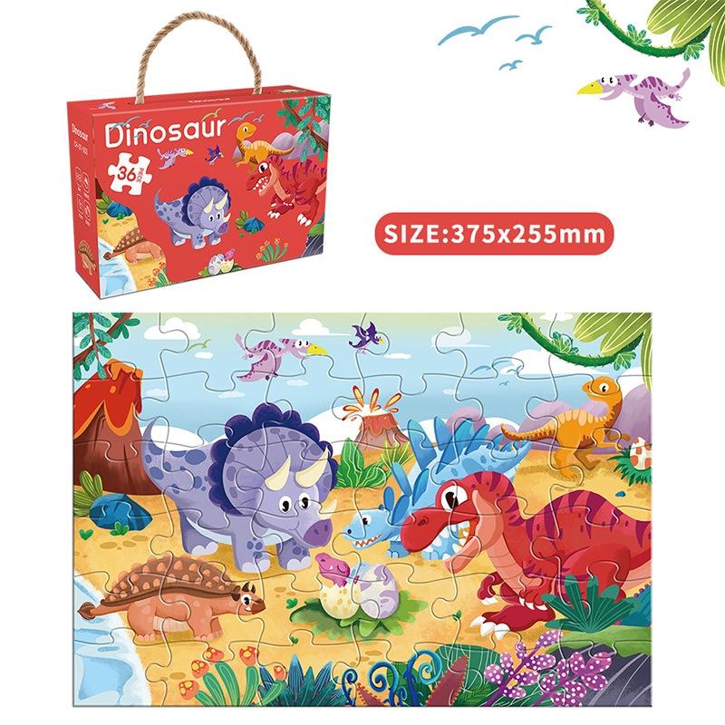 Childrens Paper Puzzle Set 36 Pieces Animal Theme Educational Learning Toy Carry Handle Case Gift for Kids 3 to 6 Years