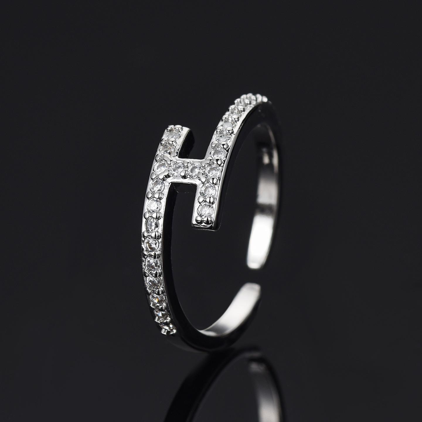 Women s H-Shaped Rhinestone Open Ring, High-End Light Luxury Style, Versatile Stacking Ring Adjustable Opening
