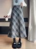 Women's High Waist Wool Plaid A-Line Skirt - Slimming, Mid-Length, Retro Style for Autumn/Winter