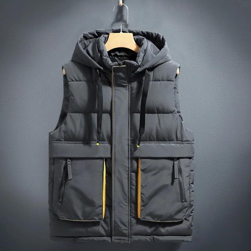 Winterweste Herren Warm Dick Ärmellose Jacke Reißverschluss Slim Taschen Warm Daunen Baumwolle Weste Mantel Schwarz Grau Beige Weste Weste