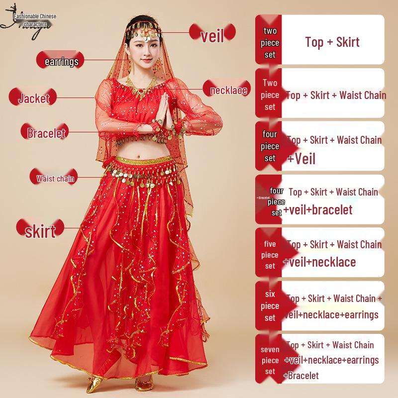 Huayu 2025 Indischer Bauchtanz Langarm Auftrittskostüm für Erwachsene