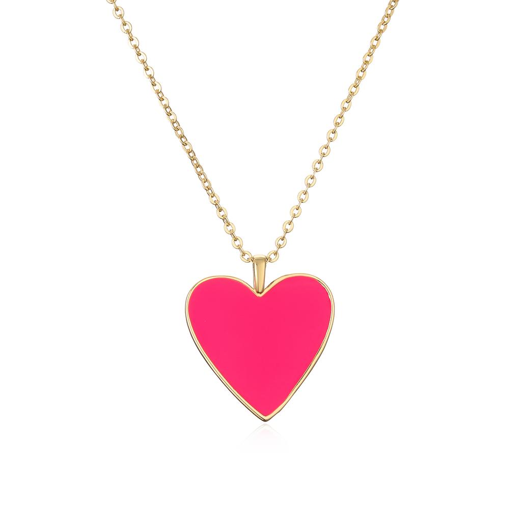 HECHENG,Gold Plated O-Chain Heart Pendant Necklace Copper Enamel Colorful Necklace Zircon for Women
