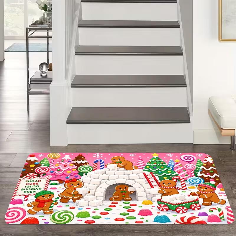 Red Black Buffalo Plaid Christmas Gnome Doormat Merry Christmas Snowflake Print Soft Entrance Rug Indoor Outdoor Decor Carpet