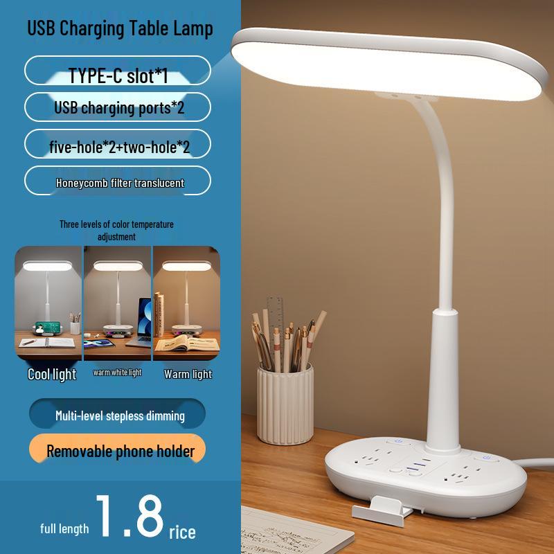 AA Grade LED Eye-Protection Desk Lamp with USB, Soft Light, Night Light, and Wireless Charging for Bedroom or Bedside