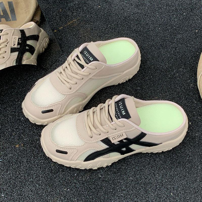 Mesh breathable casual shoes women's 2025 summer versatile thick-soled non-slip student casual half-drag one-pedal soft sole