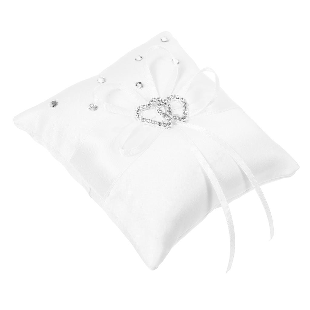 10X10Cm Double Heart Wedding Ring Pillow Red Satin Ribbon Bridal Ceremony Cushion For Ring Bearer Page Boy Lightweight
