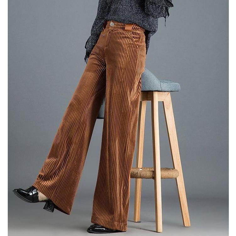 Spring Womens  High Waist Flared Pants  Loose Black Long Trousers