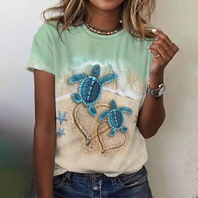 Summer Women T-Shirts Short Sleeved Turtle Print T Shirts Fashion Women's T-Shirts Oversized Love Graphic Top Female Clothing