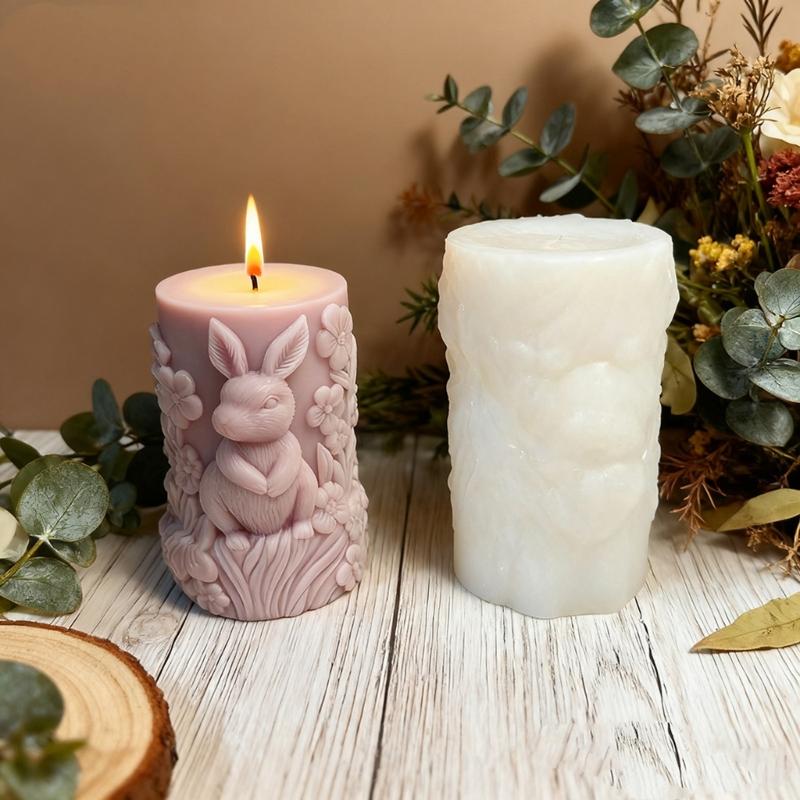 Hare Embossed Cylindrical Silicone Mold Holiday Candle Silicone Mould For Epoxy Resin Art Handmade Candle Soap Making
