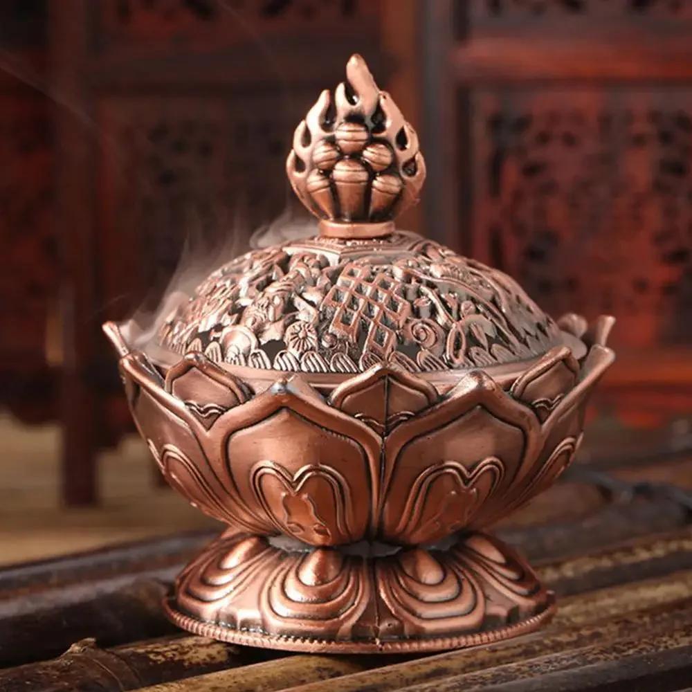 1Pc,Holy Tibetan Lotus Alloy Bronze Mini Incense Burner Incensory Metal Craft Home Decor (Without Incense)