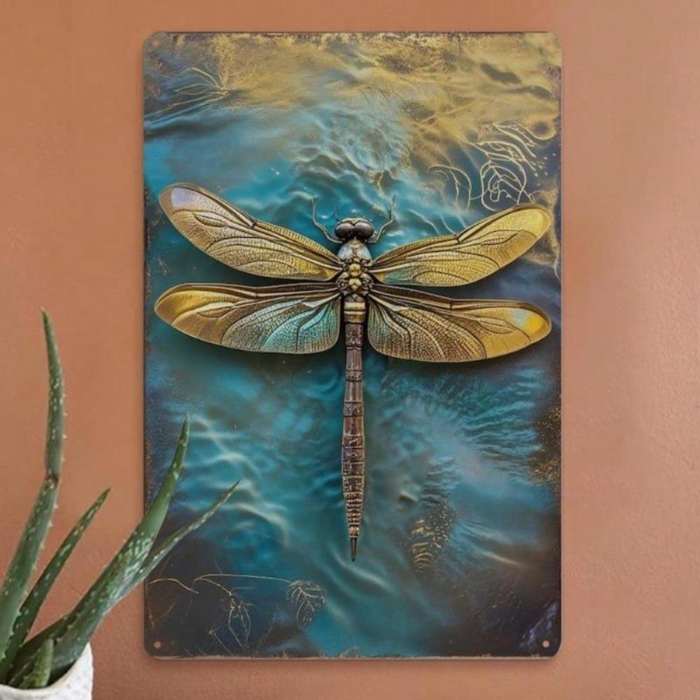 Vintage Dragonfly Metal Tin Sign Retro Wall Art Rustic Home Decor Kitchen Bar