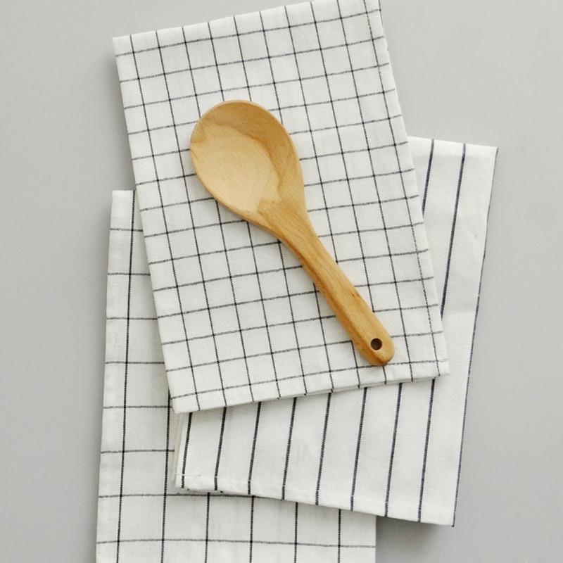 2pcs/set Kitchen Towel Dish Cleaning Cloth Cotton Table Napkin Tea Towel Printed Durable 40x60cm Pure Material Stripe Plaid 2PCS