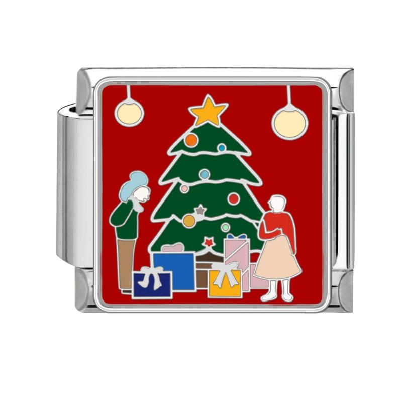 Lovely Santa Claus Snowman Christmas Tree Gloves Italian Charm Links Fit 9MM Stainless Steel Bracelet Women Men DIY Making Gifts