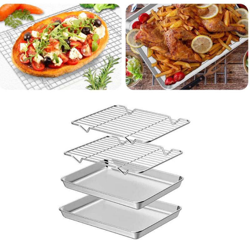 Stainless Steel 4pcs Baking Tray Rack Bbq Roaster Oven Cooling Rack Square Sheet