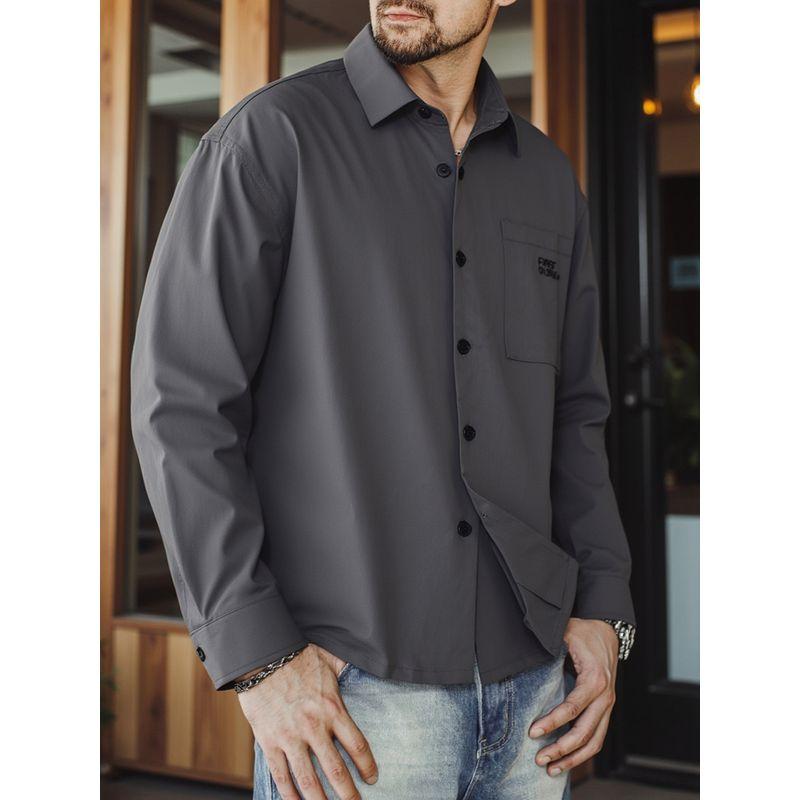 American Retro Elastic Quick-Drying Shirt Men's Long-Sleeved Spring and Autumn Lapel Jacket Foreign Trade Men's Loose Casual Shirt