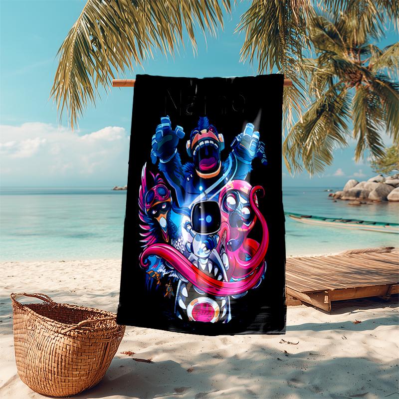 Personalized customized proof beach towel with Astro Bot  pattern - soft, absorbent, quick-drying, perfect swimming, camping&bathing