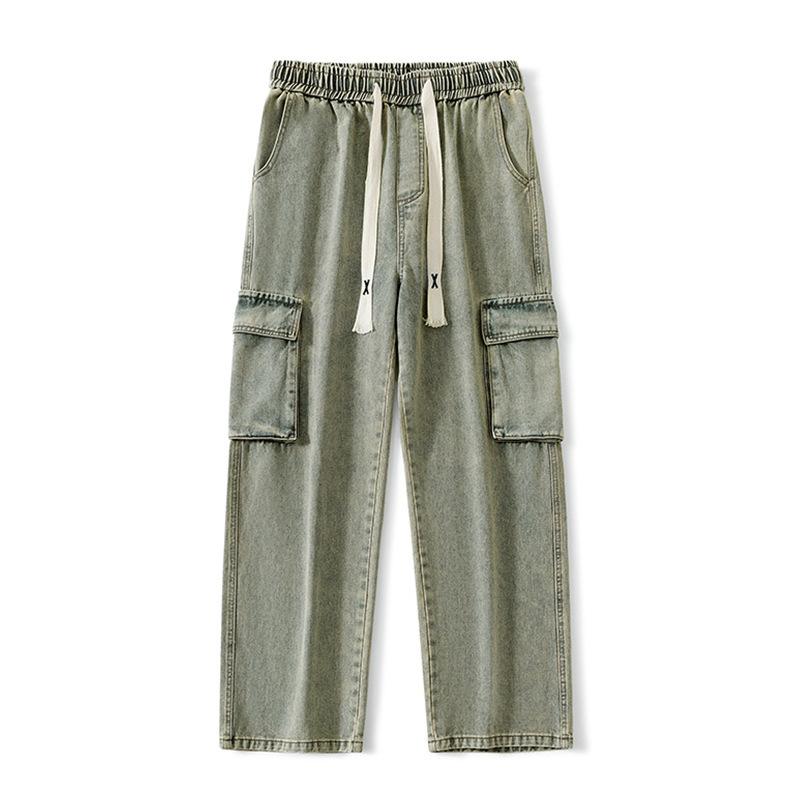 Three-dimensional Pocket Tooling Jeans Men's American Loose Straight Retro Versatile Wide-leg Trousers