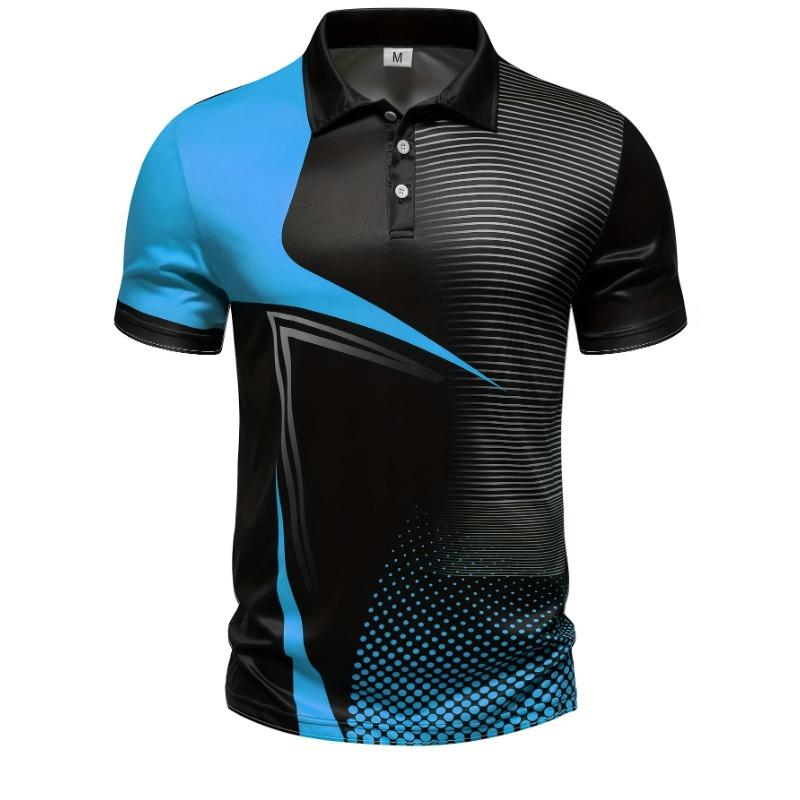 The Summer New Men's Short-sleeved POLO Shirt Features a Casual Fashionable Comfortable and Soft 3D Striped Pattern Print