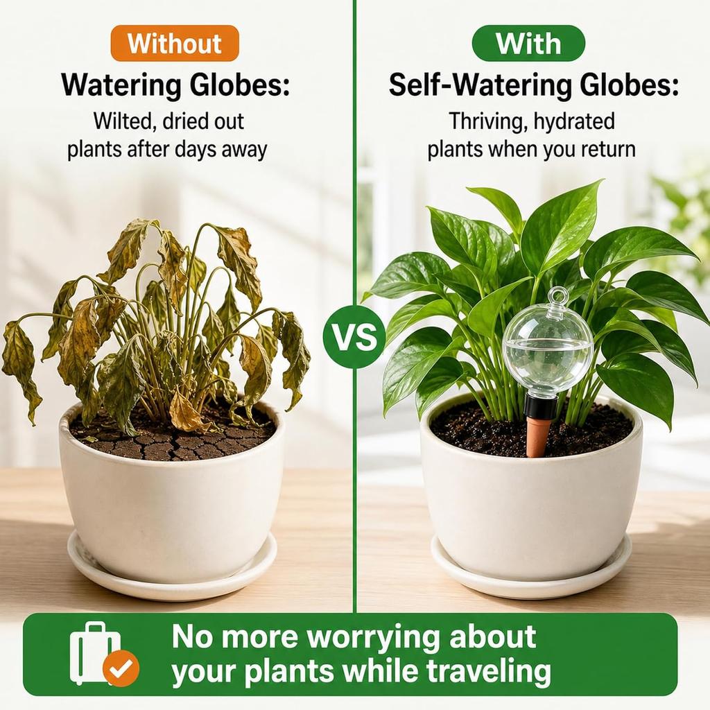 Self Watering Globes for Plants 6 Pack - 750ml Large Capacity Automatic Slow Release Plant Waterer Bulbs for Indoor Outdoor Potted Plants, Vacation P