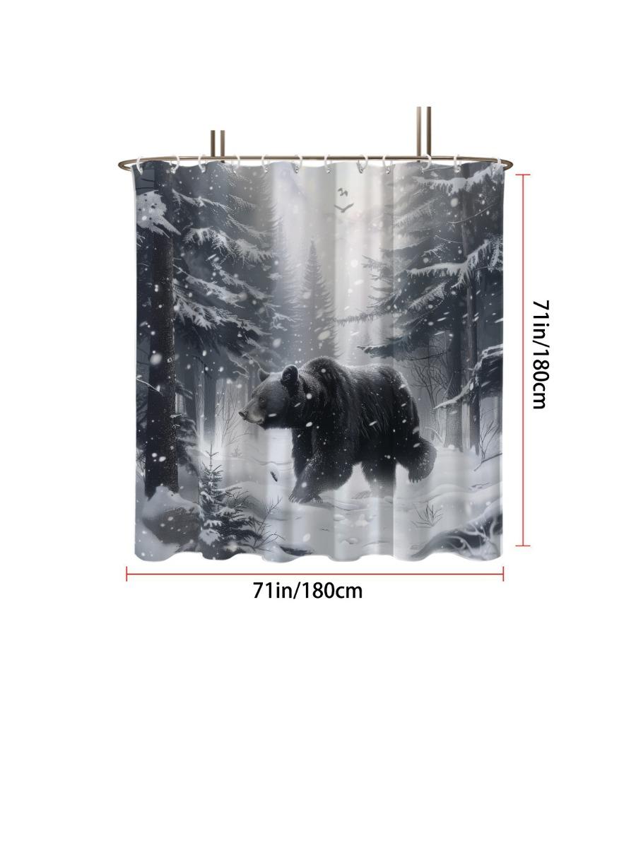 

1pc Bear Animal Print Waterproof Shower Curtain Shower Partition Hanging Curtain with 12 Hooks Multiple Sizes Easy To Install 180x180cm