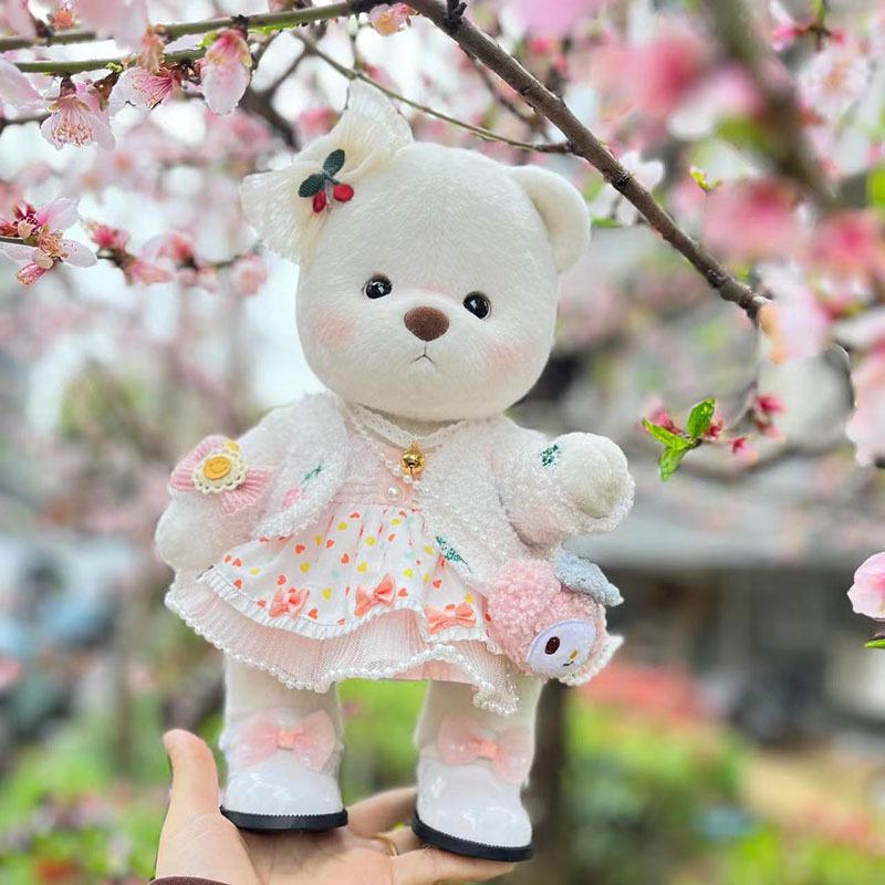 Medium Bear Outfit - Blue Pink Striped Carrot Overalls Set