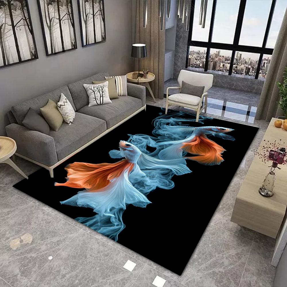Animal Print Carpet Mat Anti-Slip Rubber Backing Rug Cat Tiger Koi Fish 3D Design for Nature Home Decoration Living Room
