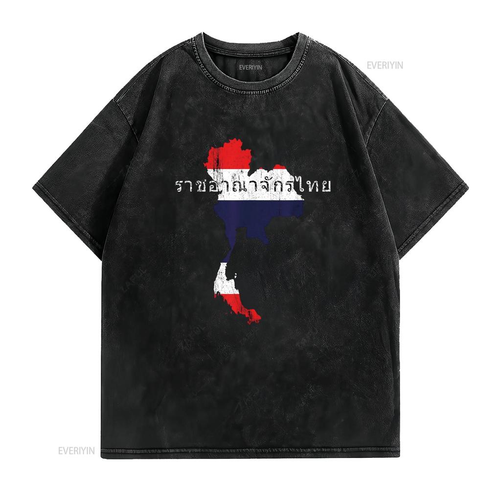 Thai Map and Flag Souvenir Distressed Thailand T Shirt vintage Washed Unisex Top For Everyday Wear Stylish streetwear Casual