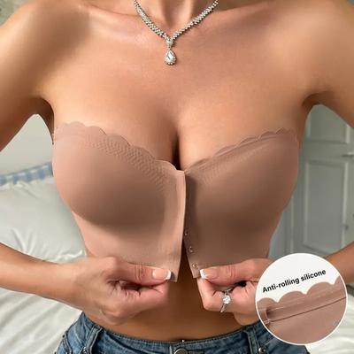 Reggiseno con fibbia anteriore da donna, intimo sexy senza spalline, senza cuciture, onde invisibili, reggiseno a grana, comfort senza fili, un pezzo, bralette liscio