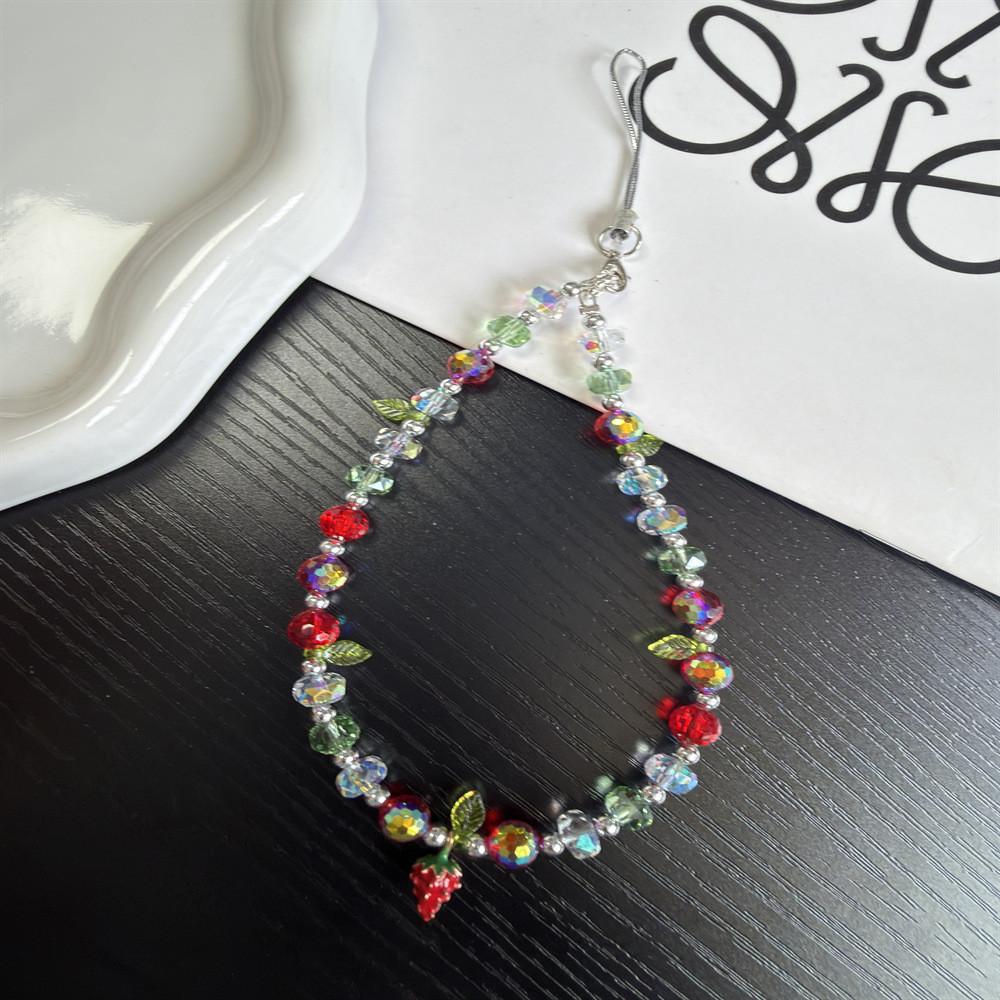 Strawberry Crystal Phone Lanyard With Handcrafted Beads For Girls And Women