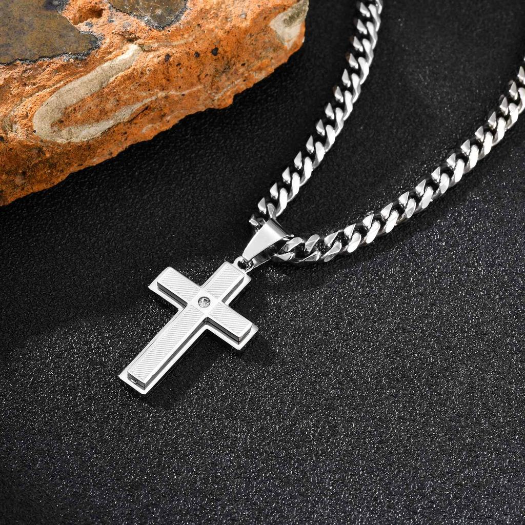 Waterproof Stylish Cross Necklace for Men Boys,Never Fade Stainless Steel Pendant Necklace,Christian Prayer Jewelry Gift