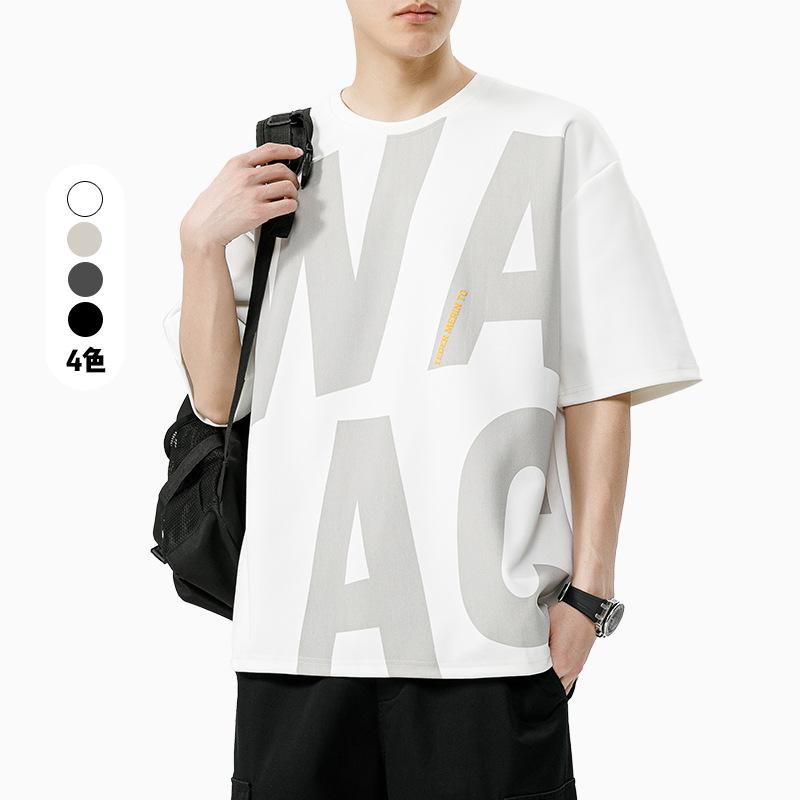 Men's Letter Personalized Printed Short Sleeved T-shirt for Men's Summer New Loose and Quick Drying Half Sleeved T-shirt
