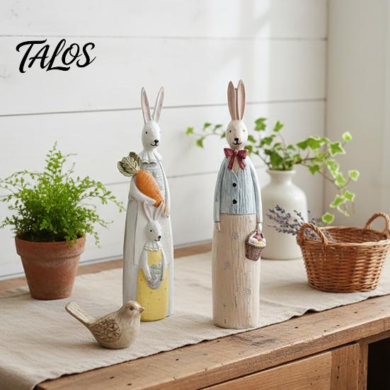 Office Desk Decoration Easter Bunny Figurine, Vintage Resin Rabbit Statue with Carrot Flower Animal Figurine For Home Basket, Spring Indoor