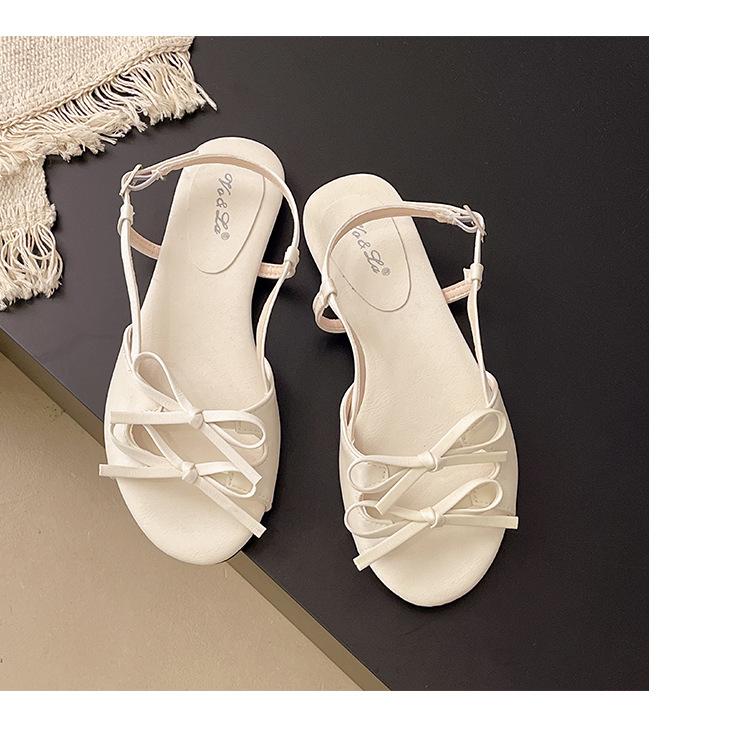 French Women's Open Toe Sandals New Design Flat Bow Roman Style Fashion Hundred Wearable Grip Beach Casual Shoes
