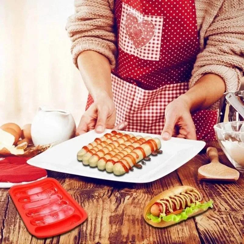 6 Grids Silicone Sausage Maker Mould for DIY Ham Hot Dog Cake Baking Non-Stick Dishwasher Safe Kitchen Tools Accessories