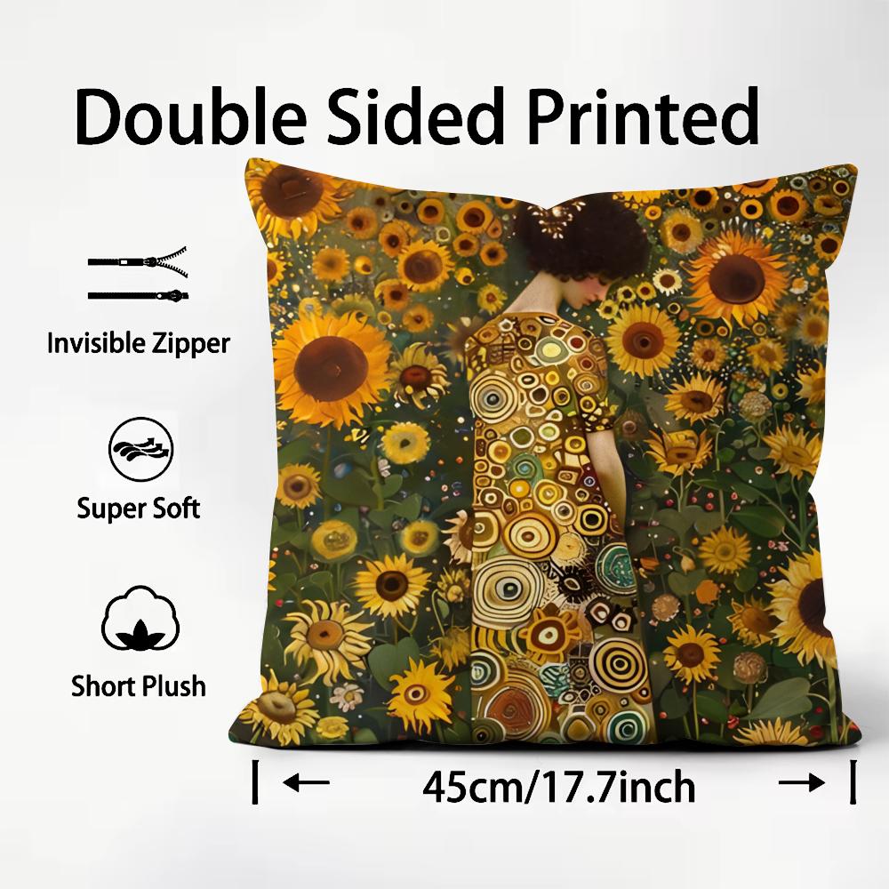 Gg-Ggustav Klimt Ooil Paintings Cushion Cover Comfortable Reversible Pillow Cover Ideal For Car Sofa Bedroom & Beyond