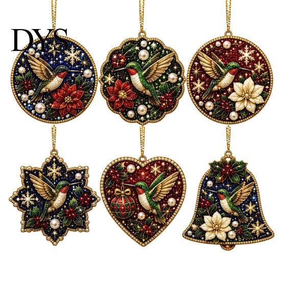 Indoor Outdoor Christmas Decorations 6 Pcs Pearl Art Ornaments, 2D Flat Acrylic Holiday Tree Pendant, Creative Ornaments Effect Hanging Decoration for