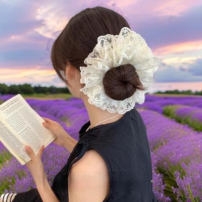 Off-white Lace Large Intestine Hair Band Women's Disc Hair Elegant Rubber Band Hair Rope On The Back of The Head Headgear