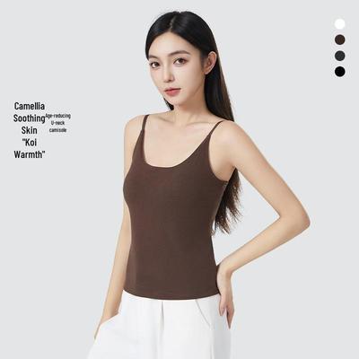 Autumn-Winter Velvet Camellia Tank Top for Women - Sleeveless, U-Neck, No Bra Layer, Warm Essential Oil-Infused.