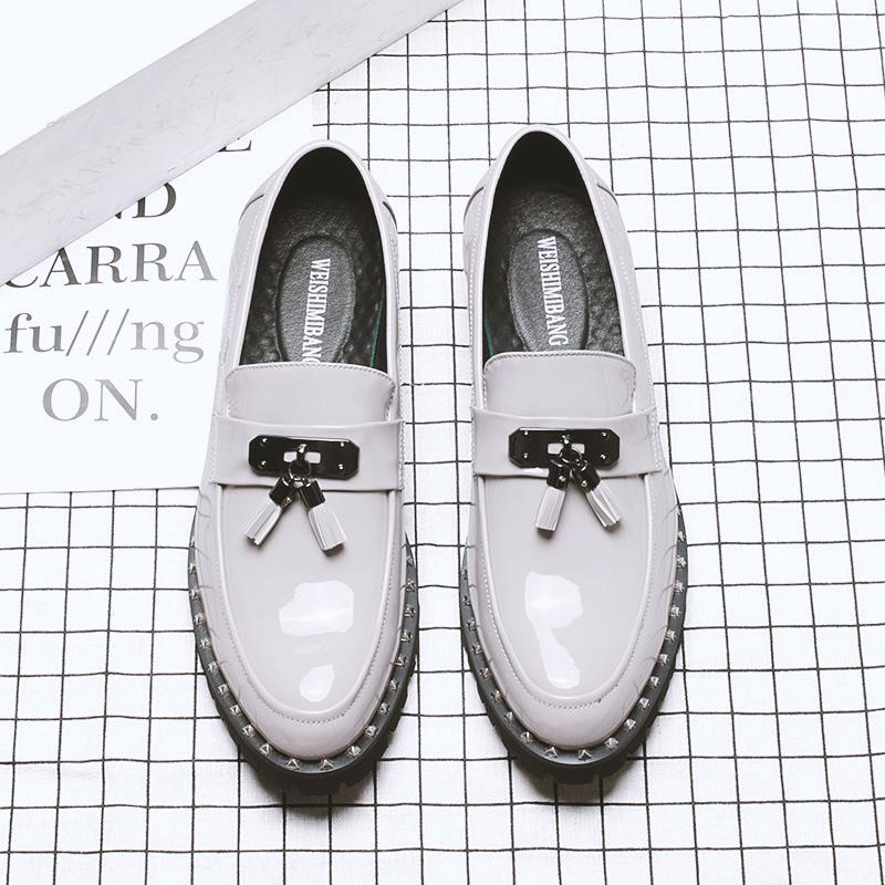 Fashion British design mens casual wedding party formal dress patent leather shoes summer oxfords shoe black white tassels loafers male