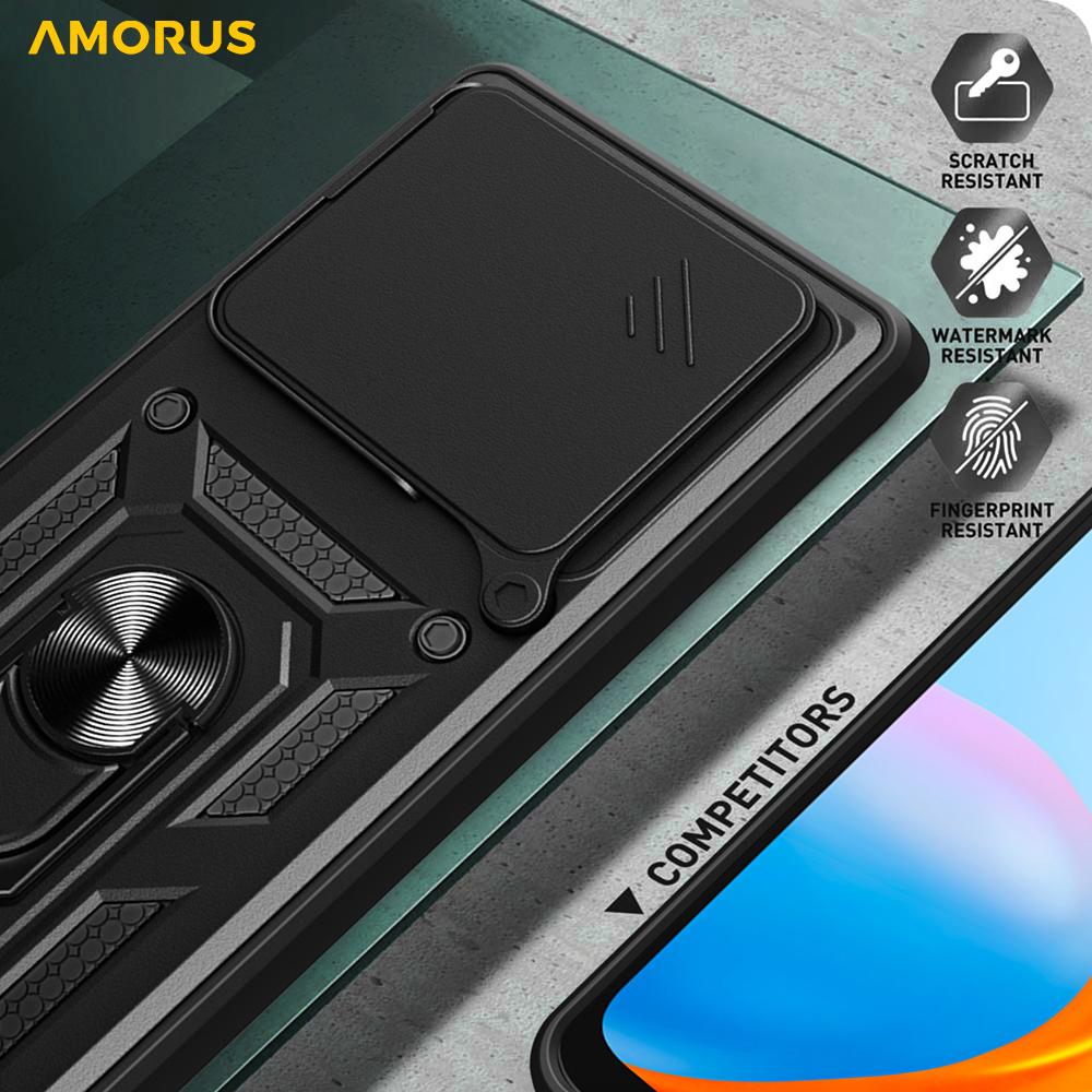 AMORUS For Motorola Edge 60 Pro 5G Case Kickstand PC+TPU Phone Cover with Camera Lens Slider