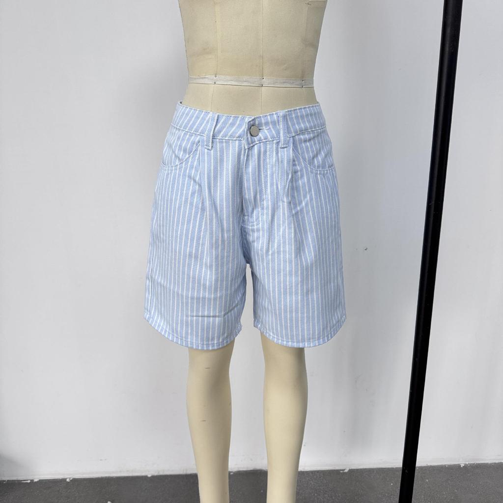 Women's High Waist Striped Plus Size Denim Shorts