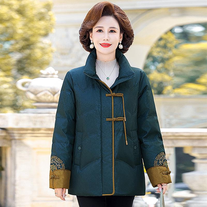 Fat Mama Plus Size Warm Duck Down Jacket for Women: Loose Fit, Mid-Aged and Elderly, Fashionable Chinese Style Winter Coat