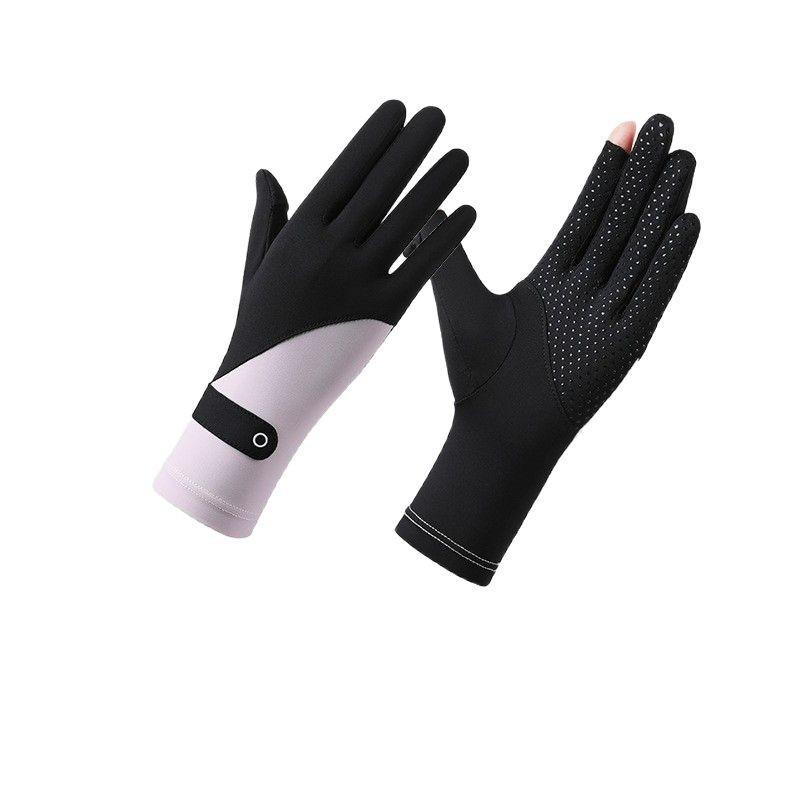 Ice Silk Gloves for Women's Thin Summer Outdoor Sun Protection and UV Ray Driving and Riding Anti Slip Finger Touch Screen Gloves