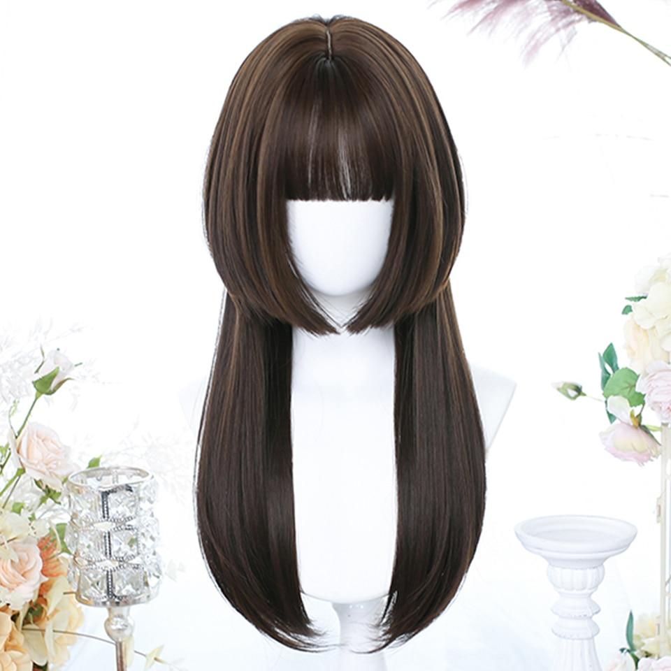 Dlouhá kudrnatá syntetická paruka se středovou ofinou tmavě hnědá paruka z přírodních kudrnatých vlasů ženská Cosplay paruka paruka z tepelně odolných vláken