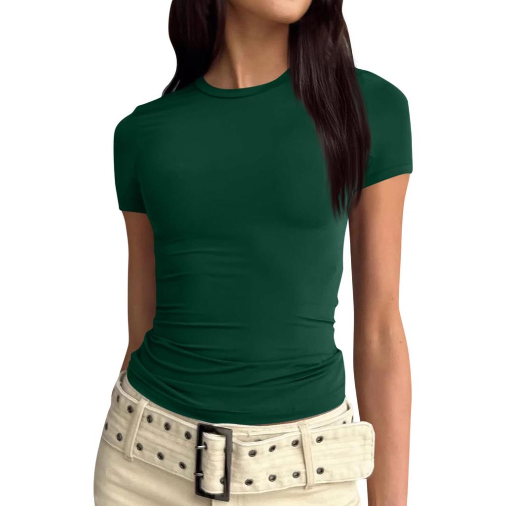 נשים שרוול קצר סוילד סקסי חמוד טי Slim Fit Tight Crop-Top חולצה