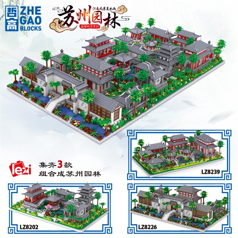 Lezi Mini Blocks Architecture Building Brick Chinese House Courtyard Suzhou Garden Juguetes Toy Challenge Gift Girl Present 8239