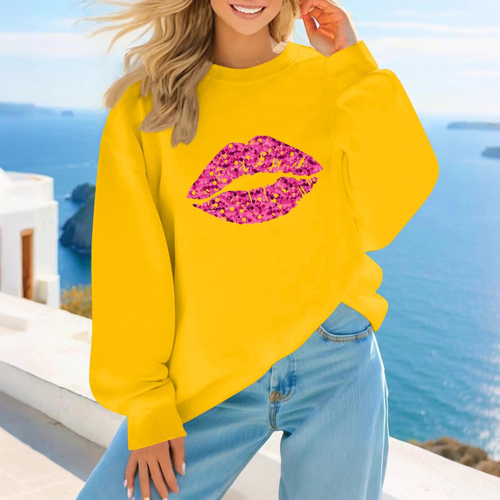 

Жіночий модний повсякденний різдвяний принт, осінньо-зимовий вільний світшот з круглим вирізом XL жовтий